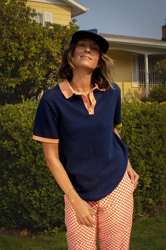 Good Days Open Knit Navy Polo