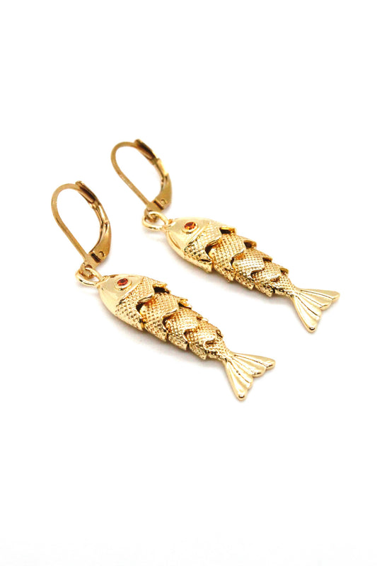 LIZOU Medium Articulated Gold Fish Earrings