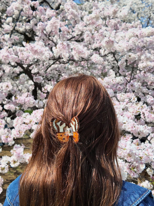 Solar Eclipse Hand-painted Tiger Moth Claw Hair Clip