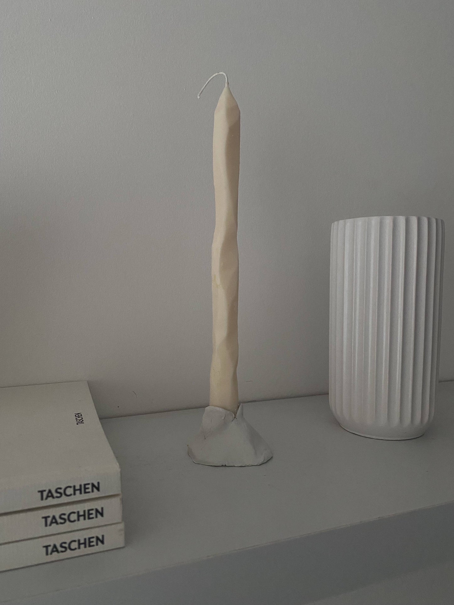 Hand carved white tapered candle sticks. Vegan, soy wax