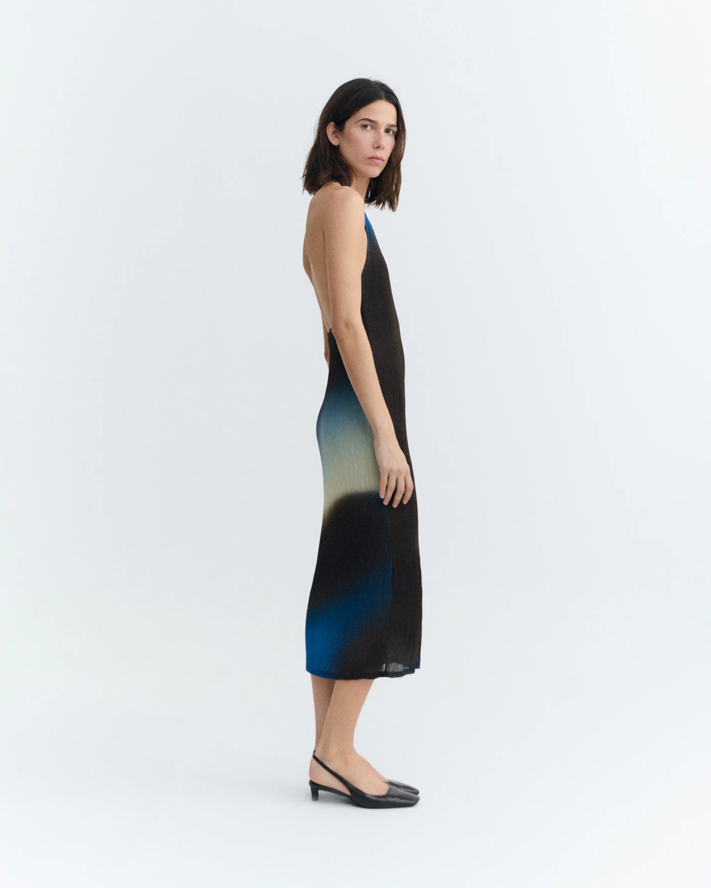 Thinking Mu Miriam Pleated Midi Dress | Brown & Blue
