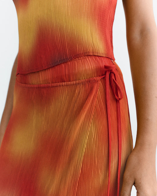 Thinking Mu Pauline Pleated Maxi Skirt | Red & Yellow