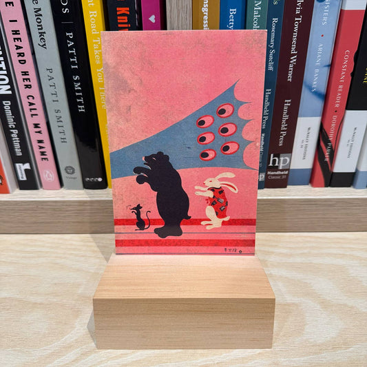 Postcard - illustrated bear and rabbit - pink background
