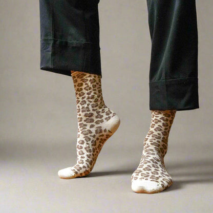 KLUE Glitter Lurex socks in eco-friendly Lyocell | Leopard beige