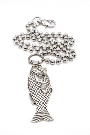 LIZOU Large Fish Pendant Convertible Silver Chain Necklace