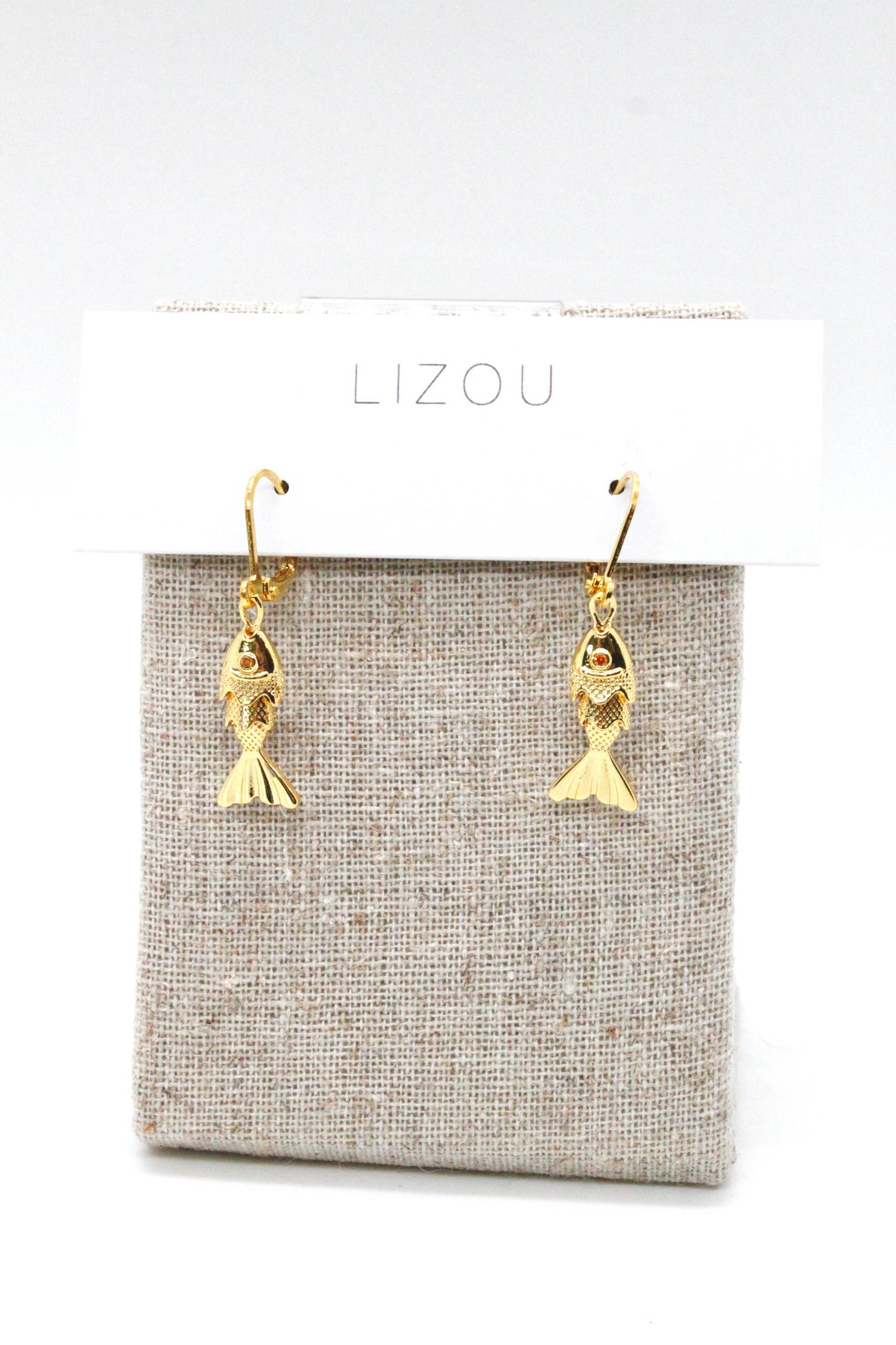 LIZOU Small Articulated Gold Fish Earrings