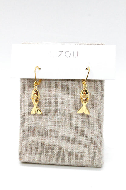 LIZOU Small Articulated Gold Fish Earrings