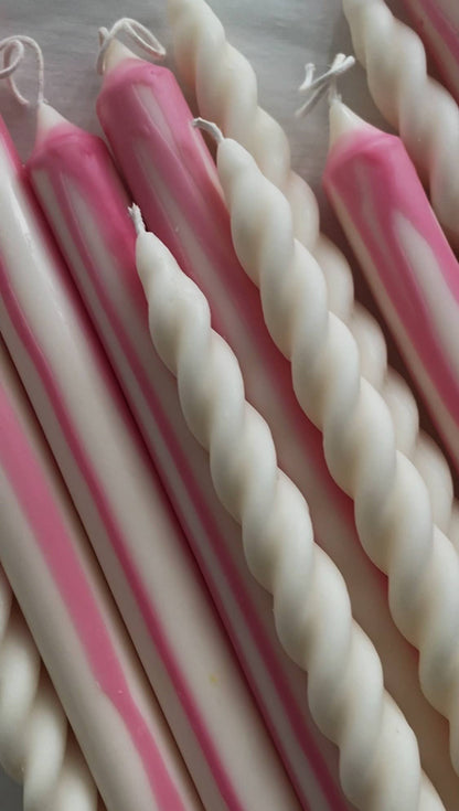 Pink Abstract Drip Candle sticks Set. Vegan, soy.