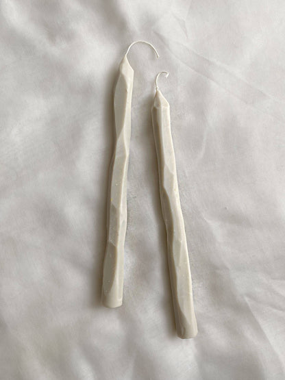 Hand carved Stone tapered candle sticks. Vegan, soy wax