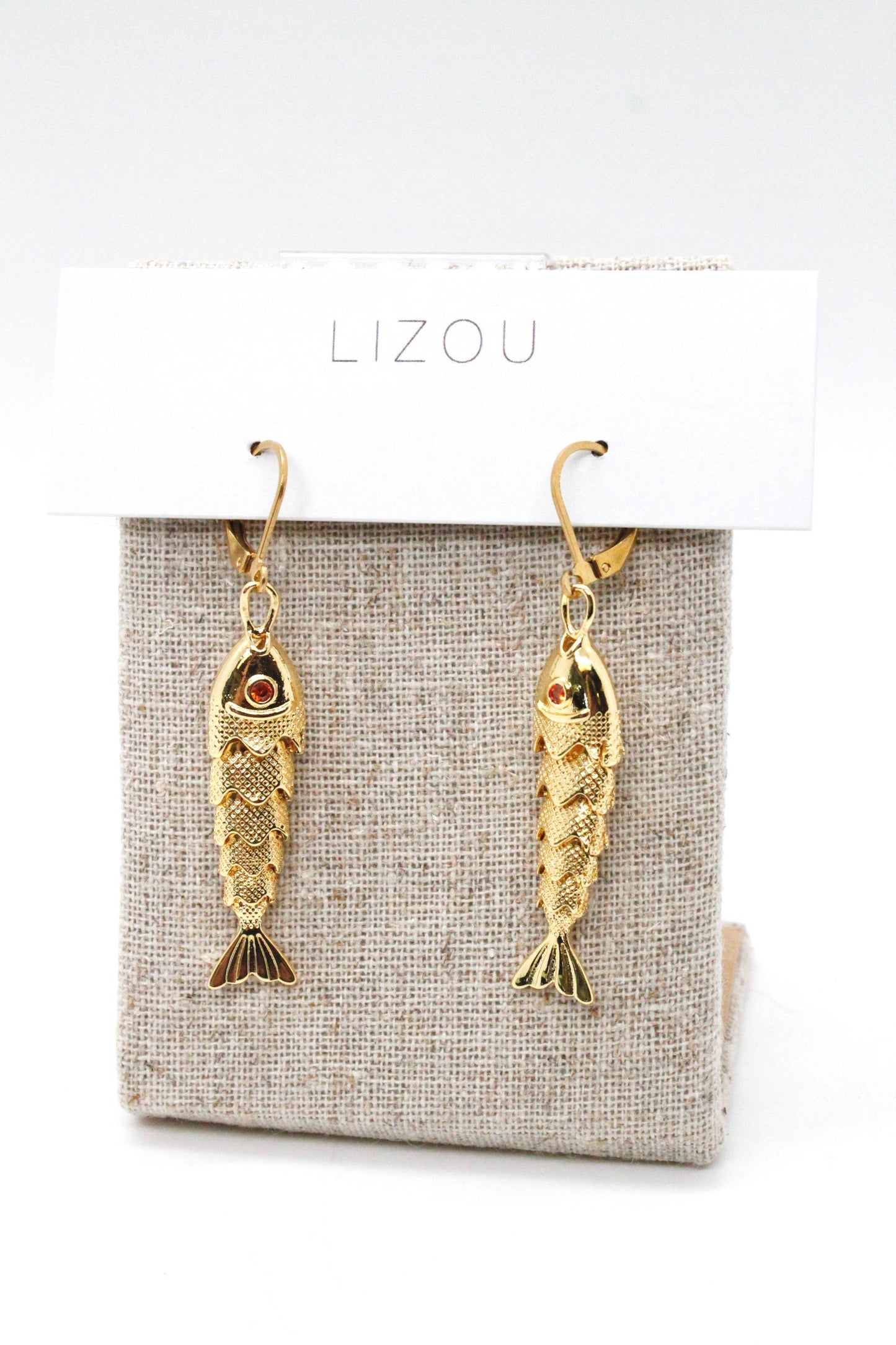 LIZOU Large Articulated Gold Fish Earrings