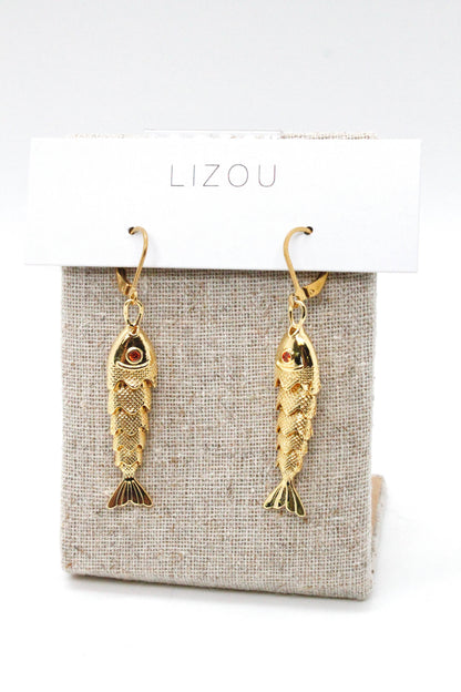 LIZOU Large Articulated Gold Fish Earrings