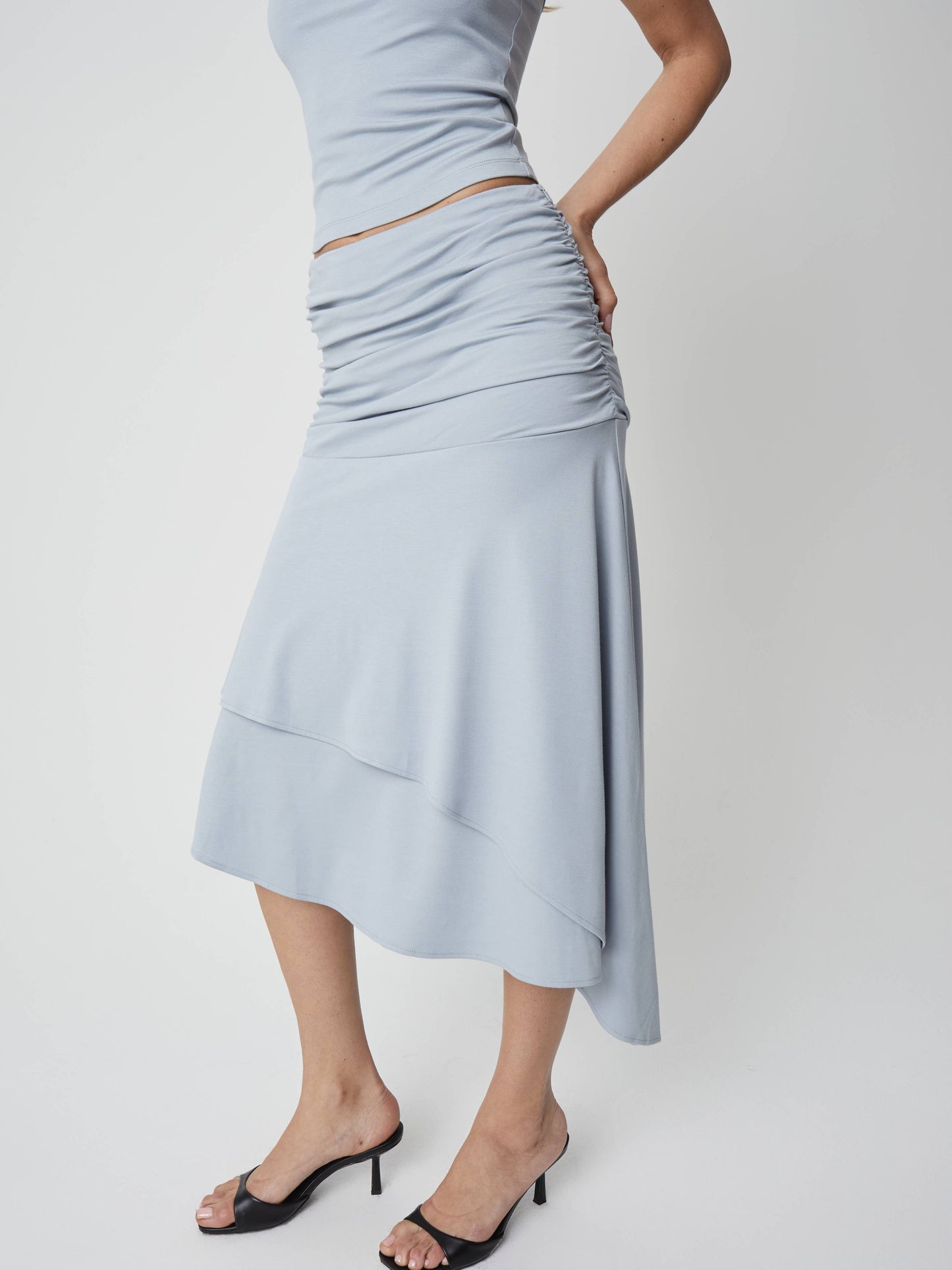 The Crystal Skirt | Ruched Asymmetrical Knit Skirt
