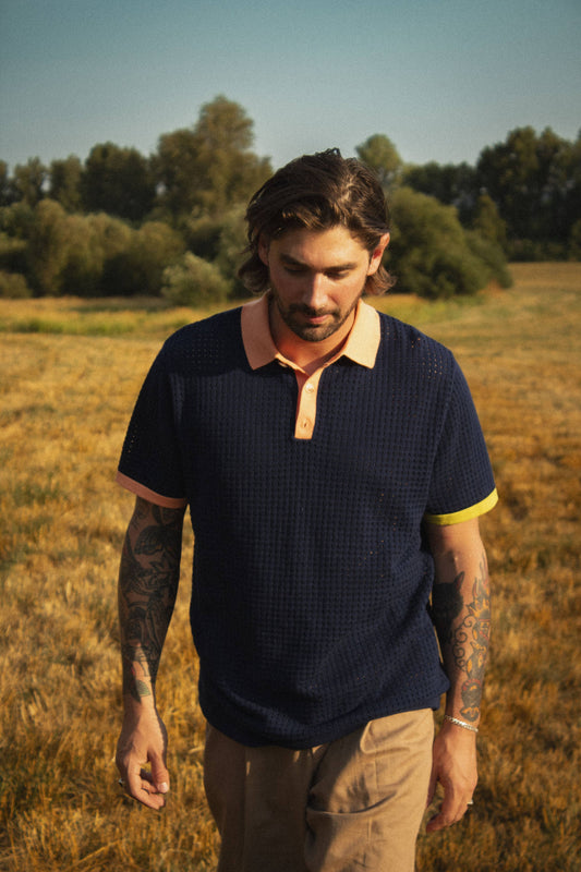 Good Days Open Knit Navy Polo