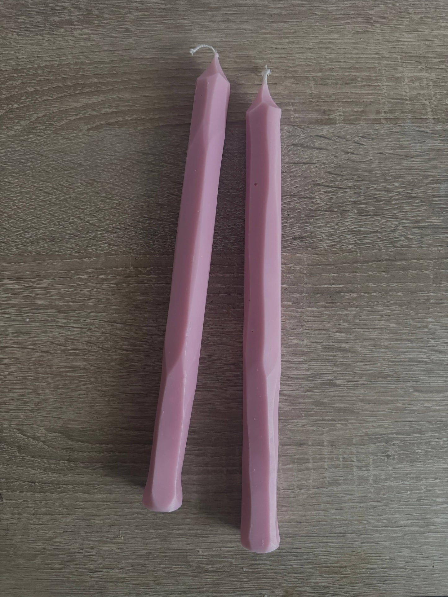 Hand carved pink tapered candle sticks, soy wax vegan