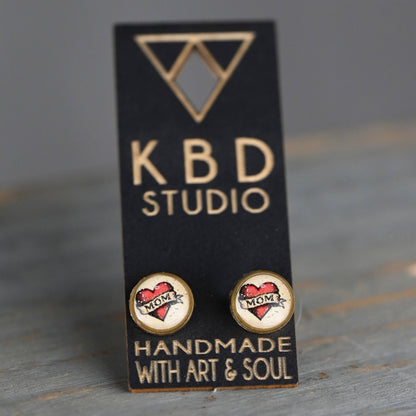 Tiny Picture Studs (Mom Heart Tattoo)