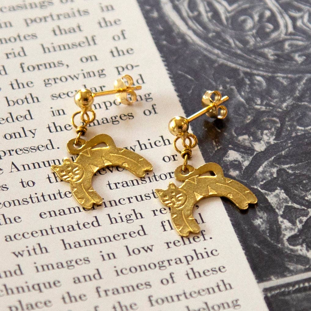 Kindred Objects Small Cat Charm Earrings (Gold or Silver)
