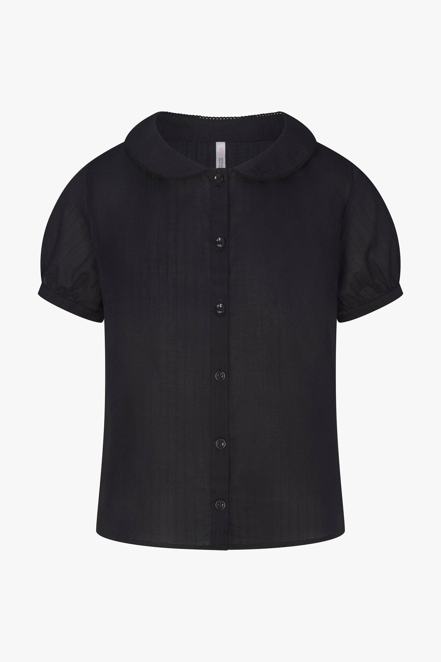 PUFF SLEEVE BUTTON DOWN IN ONYX DOBBY