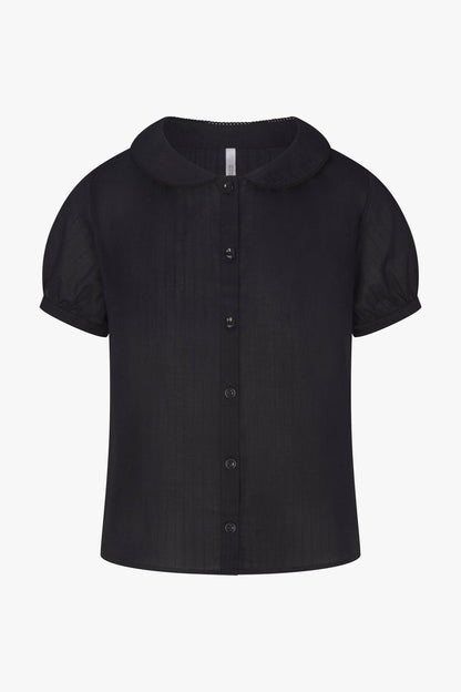 PUFF SLEEVE BUTTON DOWN IN ONYX DOBBY