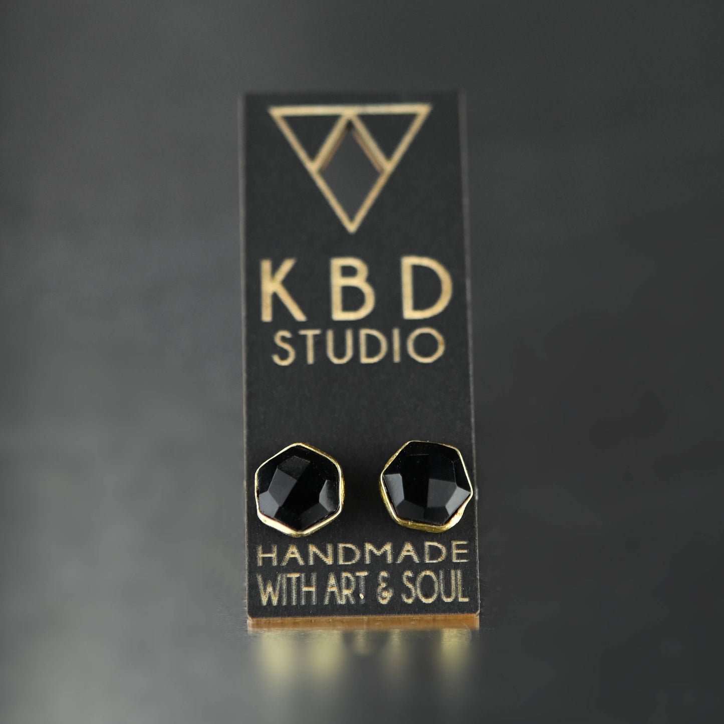 Semi Precious Hexagon Gemstone Studs (8mm gold)