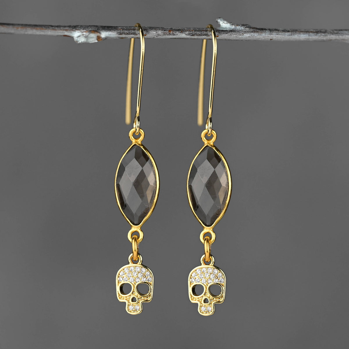 Tiny Pave Skulls w/ Semi Precious Marquise Earrings