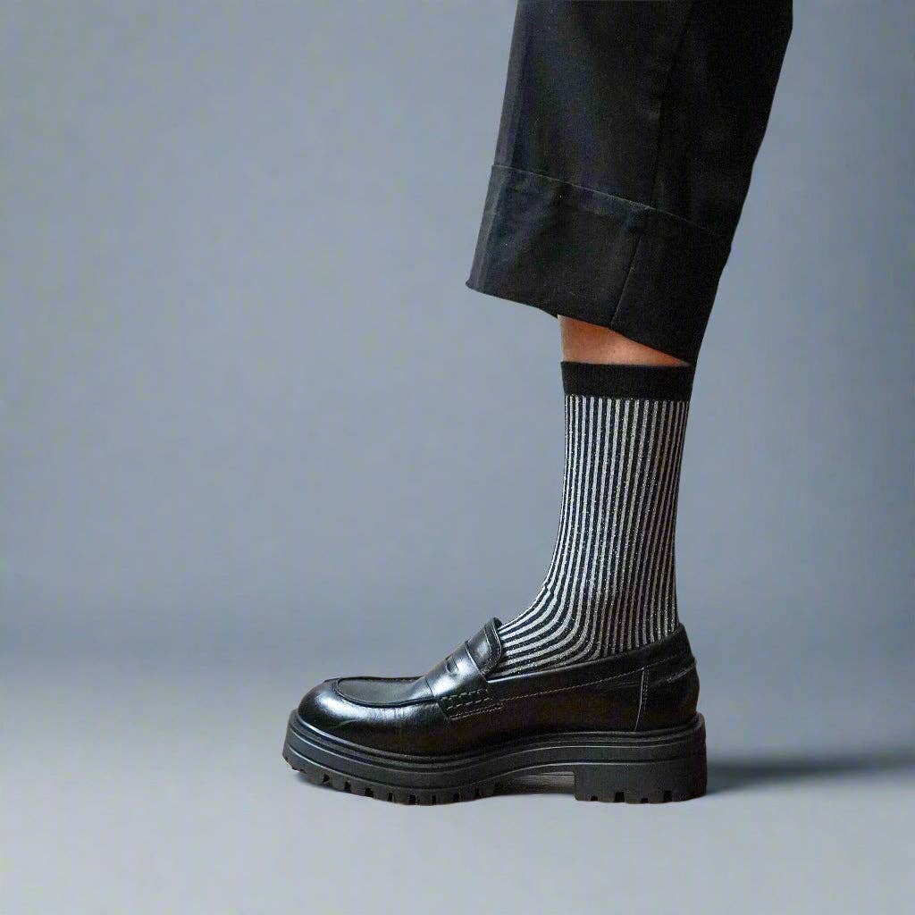 KLUE Glitter Lurex socks in eco-friendly Lyocell | Stripes Black