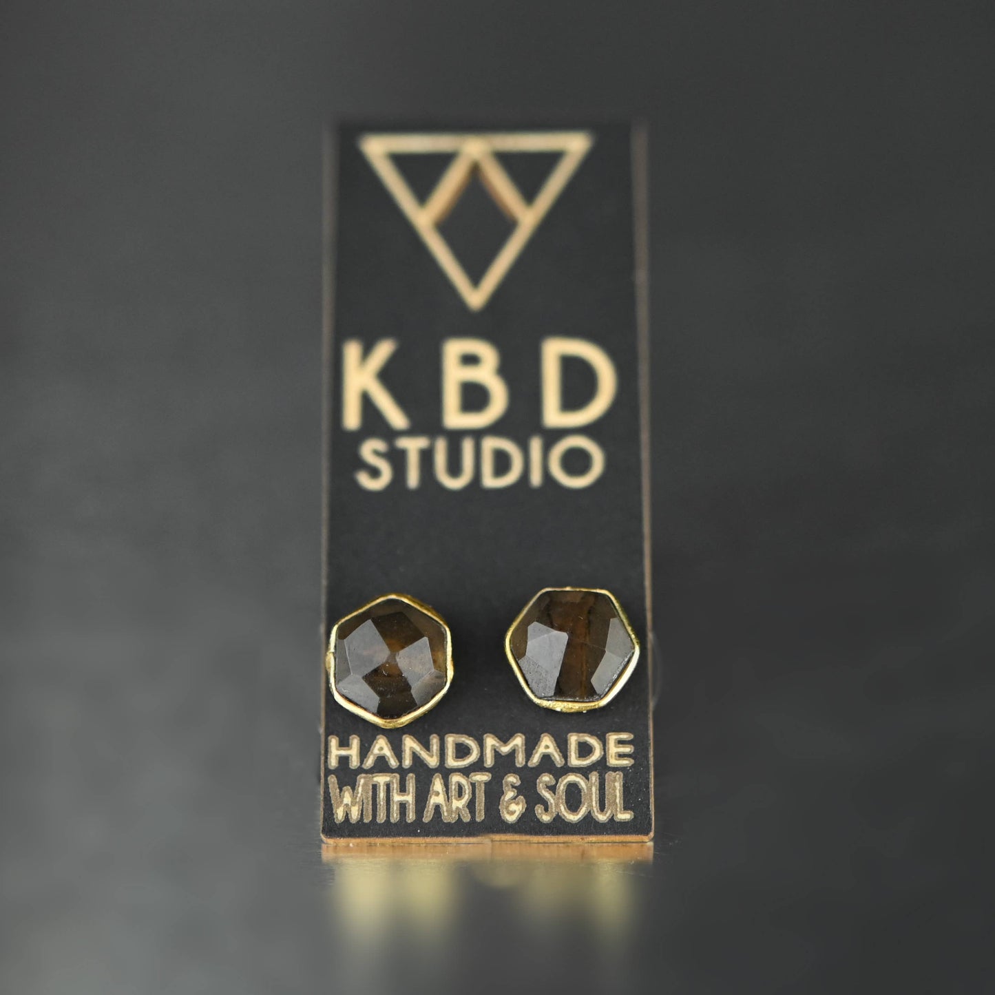 Semi Precious Hexagon Gemstone Studs (8mm gold)