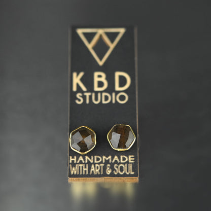 Semi Precious Hexagon Gemstone Studs (8mm gold)