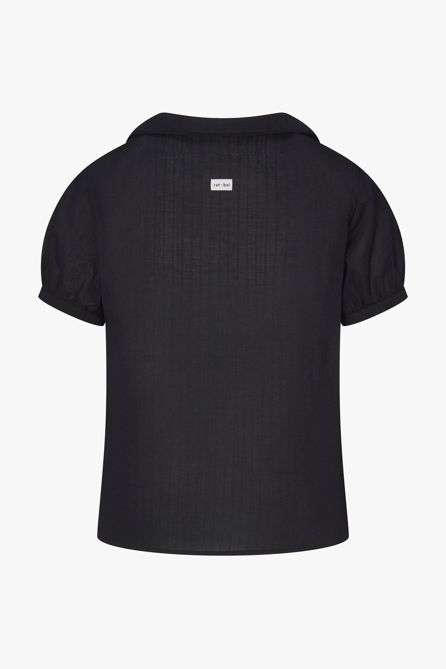 PUFF SLEEVE BUTTON DOWN IN ONYX DOBBY