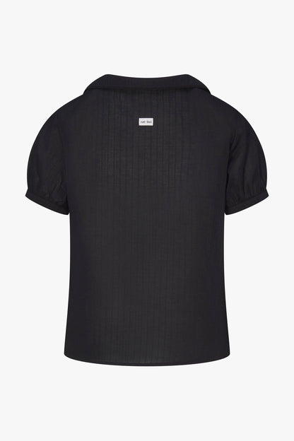 PUFF SLEEVE BUTTON DOWN IN ONYX DOBBY