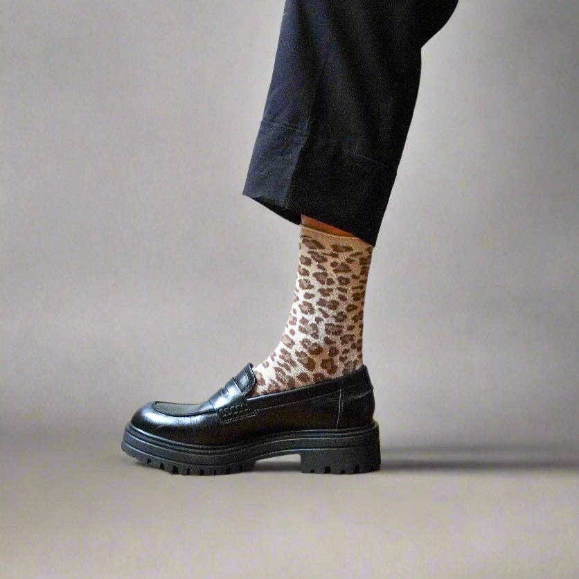 KLUE Glitter Lurex socks in eco-friendly Lyocell | Leopard beige