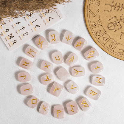 Rose Quartz Futhark Rune Set | Rune Stones | Crystal Runes
