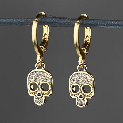 Small Crystal Pave Skull Huggie Earrings