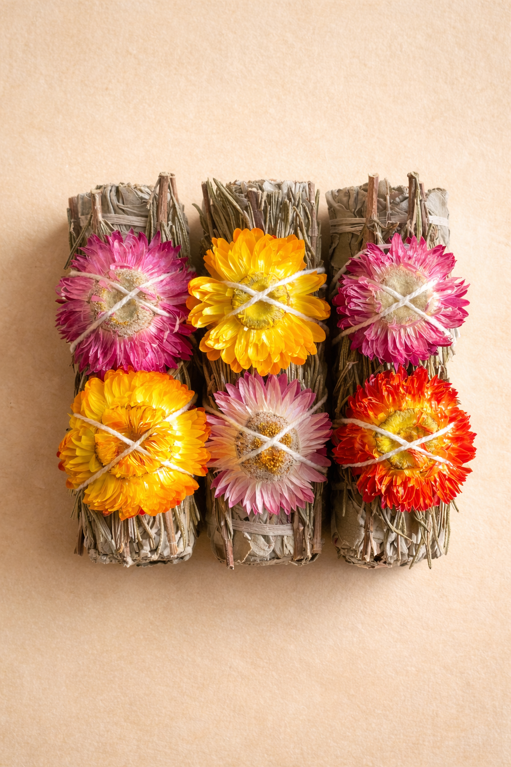White Sage Bundle with Strawflowers
