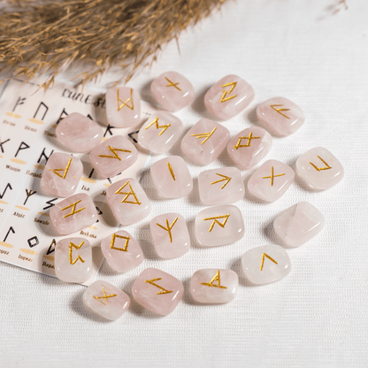 Rose Quartz Futhark Rune Set | Rune Stones | Crystal Runes