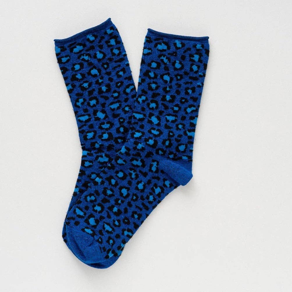 KLUE Glitter Lurex socks in eco-friendly Lyocell | Leopard night blue