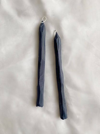 Hand carved charcoal tapered candle sticks. Vegan, soy wax