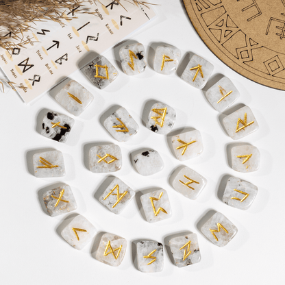 Futhark Rune Set | Rainbow Moonstone | Rune Casting
