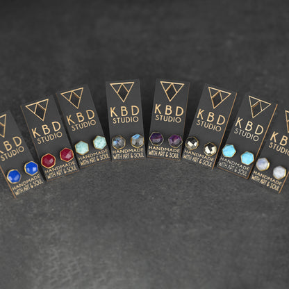 Semi Precious Hexagon Gemstone Studs (8mm gold)