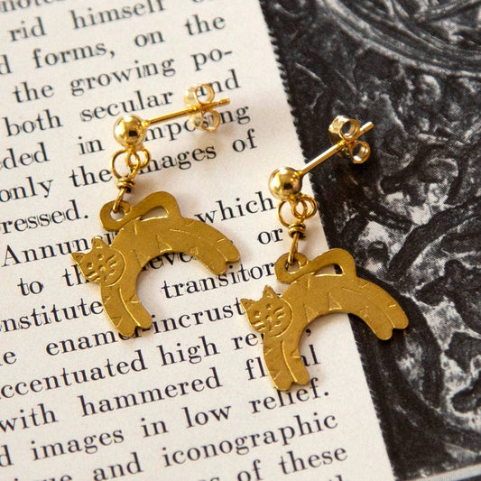 Kindred Objects Small Cat Charm Earrings (Gold or Silver)