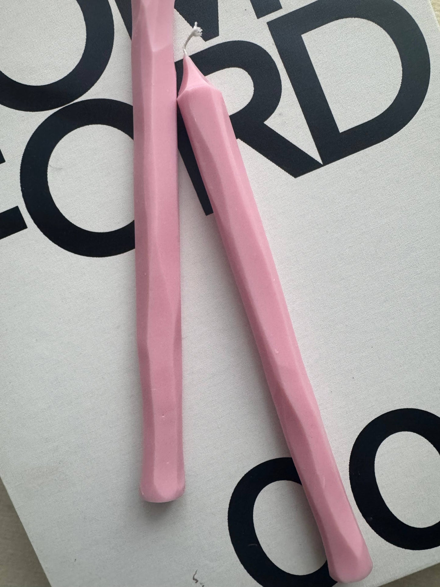 Hand carved pink tapered candle sticks, soy wax vegan