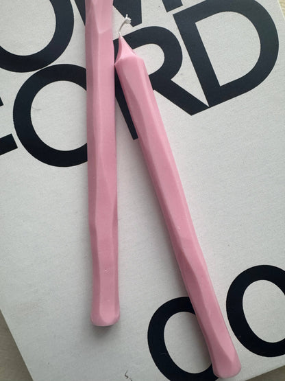 Hand carved pink tapered candle sticks, soy wax vegan