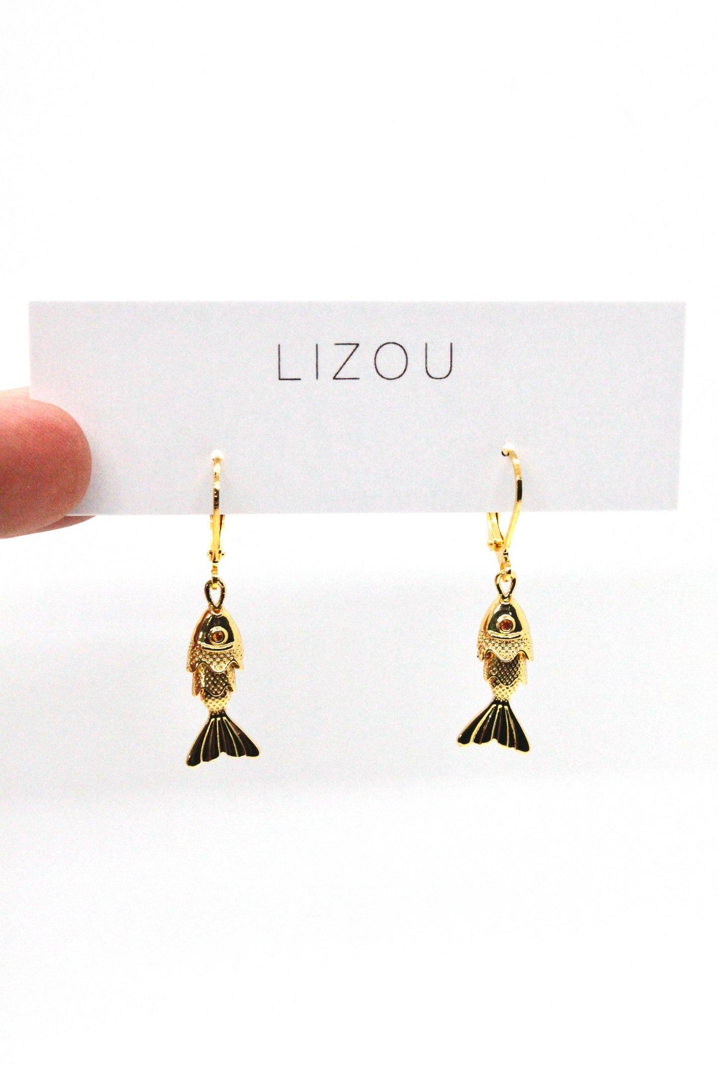 LIZOU Small Articulated Gold Fish Earrings