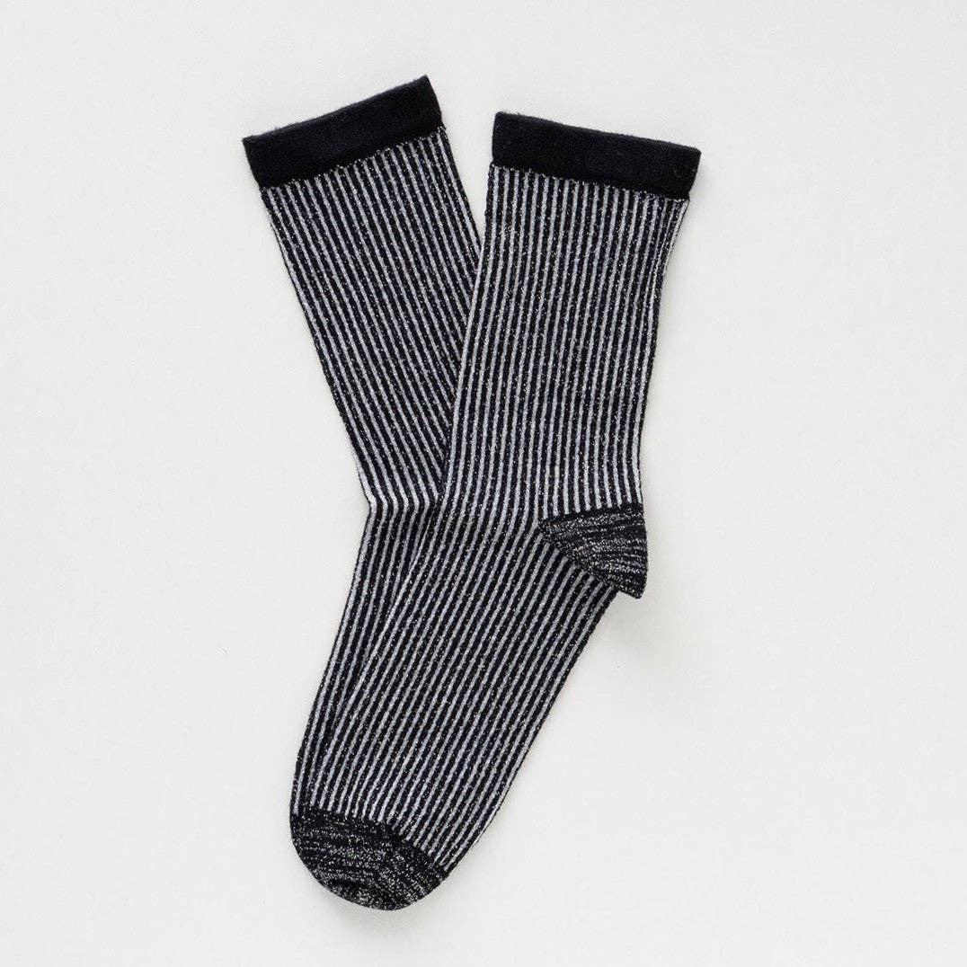 KLUE Glitter Lurex socks in eco-friendly Lyocell | Stripes Black