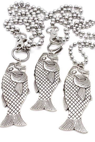 LIZOU Large Fish Pendant Convertible Silver Chain Necklace