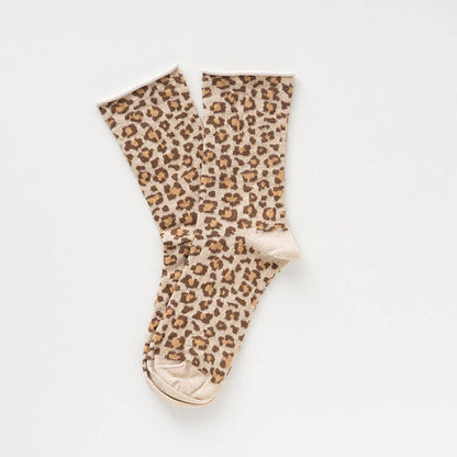 KLUE Glitter Lurex socks in eco-friendly Lyocell | Leopard beige