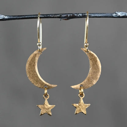 KBD Studios Hammered Brass Moon & Star Earrings