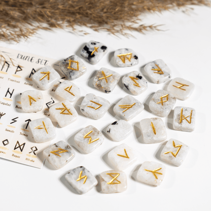 Futhark Rune Set | Rainbow Moonstone | Rune Casting