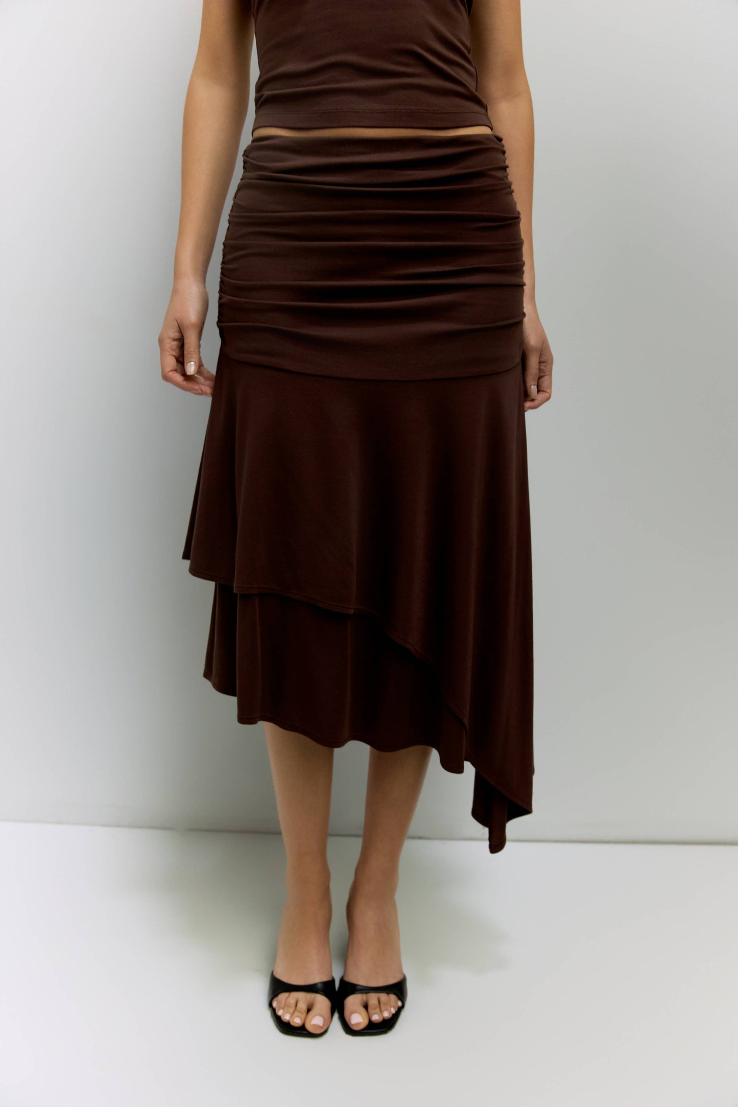 The Crystal Skirt | Ruched Asymmetrical Knit Skirt
