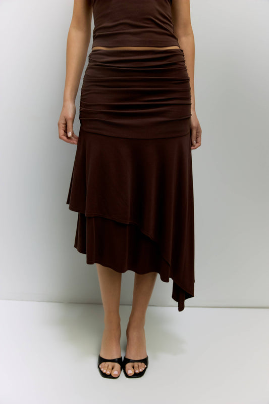 The Crystal Skirt | Ruched Asymmetrical Knit Skirt