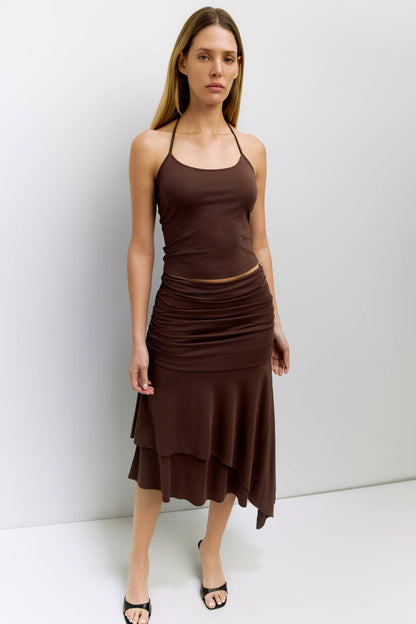 The Crystal Skirt | Ruched Asymmetrical Knit Skirt